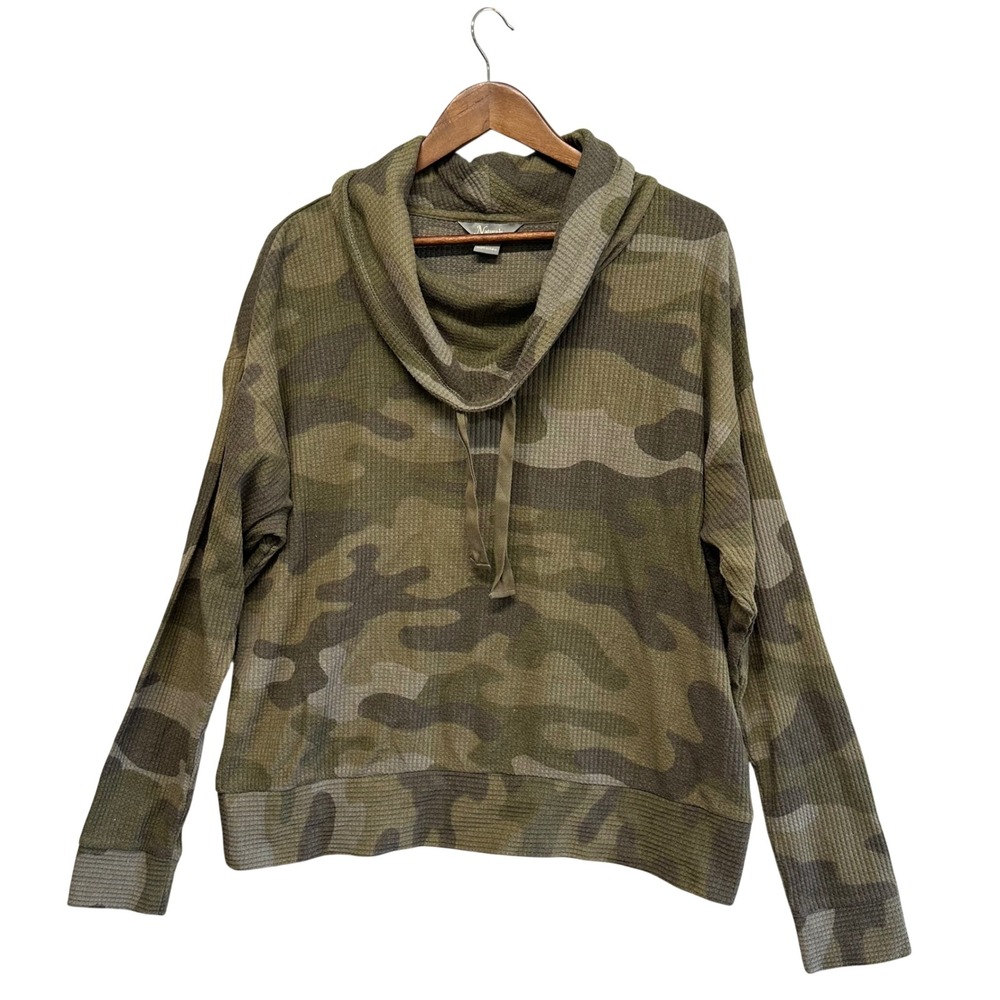Womens‎ Size XL Sweater Camouflage Thermal Waffle Knit Cowl Neck Long Sleeve Top